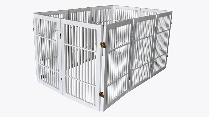 Urnporium Pet Dog Gate Freestanding, Strong Durable Folding Wooden Fence, Portable Acacia Hardwood Safety Barrier for Indoor & Outdoor Use (White Pet Gate, 10 Panel 30" Tall)