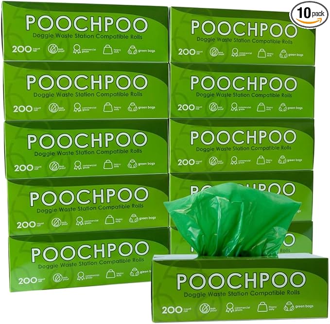 Case of 2000 Green Pet Waste Station 200 Bags on Roll (10 Rolls) - Bulk Dog Poop Bag - Dog Waste Station Bags - Doggie Bag Litter Pot