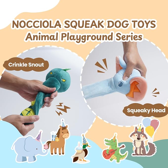 Nocciola Dog Squeak Toys 5pcs, Dog Toys to Keep Them Busy for Aggressive Chewers, Hide and Seek Crinkle Dog Toy for Large Dogs, Long Face Wild Animals Playground Series