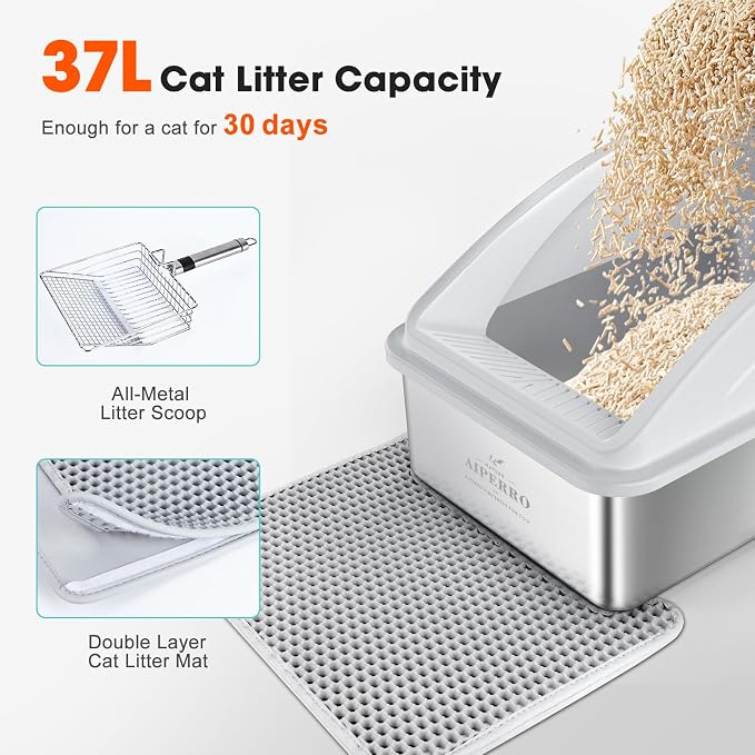 AIPERRO Stainless Steel Litter Box | XL and Small Metal Litter Box with High Sided | Anti-Urine Leakage| Non-Stick Bottom