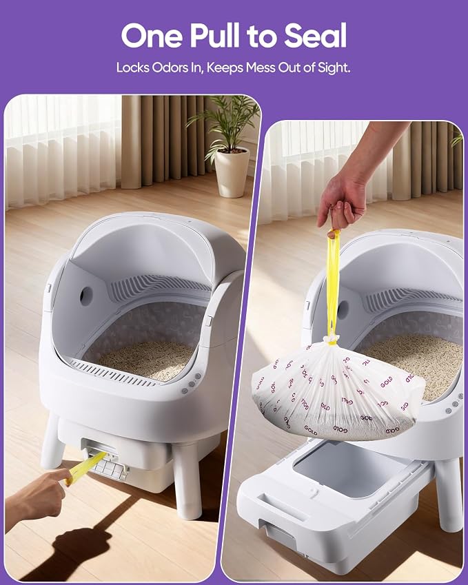 120 Count Automatic Cat Litter Box Bags for Pet Pivot AutoScooper 11/12 Open-Top Self-Cleaning Cat Litter Box, Heavy Duty Leak-Proof, Drawstring Design, Unscented, 25.19” x 11.8”