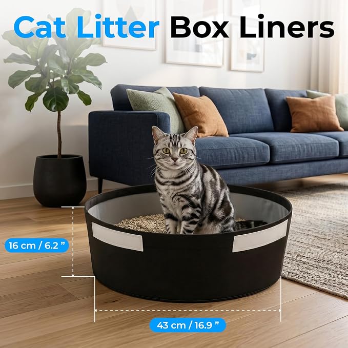 Reusable Cat Litter Box Liners for Hidden Plant Litter Box, Waterproof Leak Proof Scratch Resistant Cat Liners with Easy-Attach Hook-and-Loop Fasteners 2-Pack (Black)