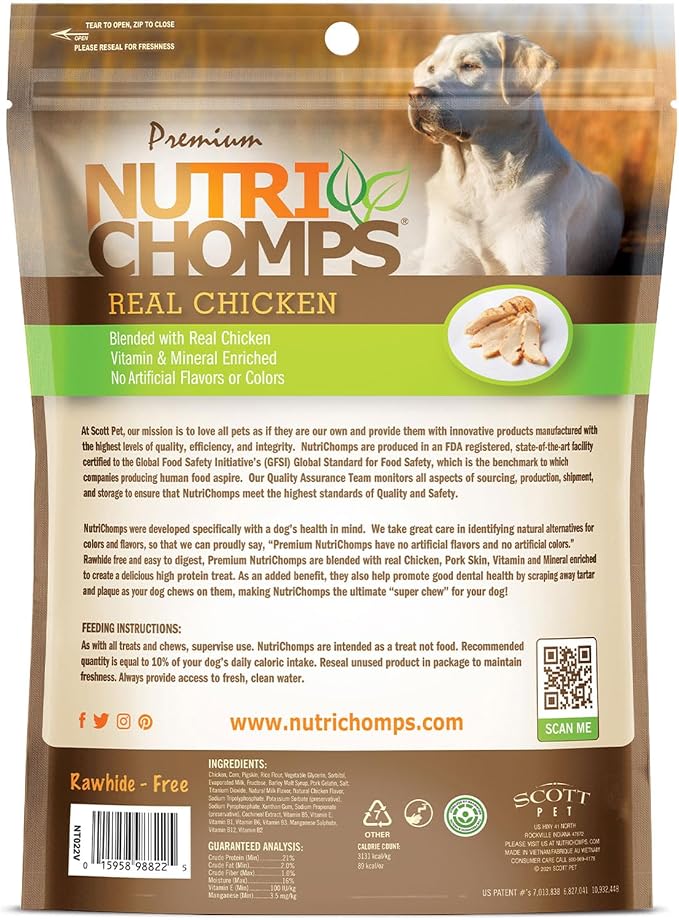 NutriChomps Dog Chews, 6-inch Twists, Easy to Digest, Long Lasting, Rawhide-Free Dog Treats, 15 Count, Real Chicken flavor