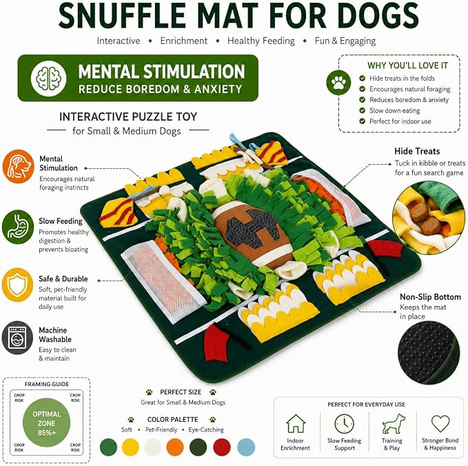 Dog Snuffle Mat for Small & Medium Dogs, Interactive Puzzle Toy for Mental Stimulation, Non-Slip Slow Feeder Foraging Mat for Indoor Feeding Training