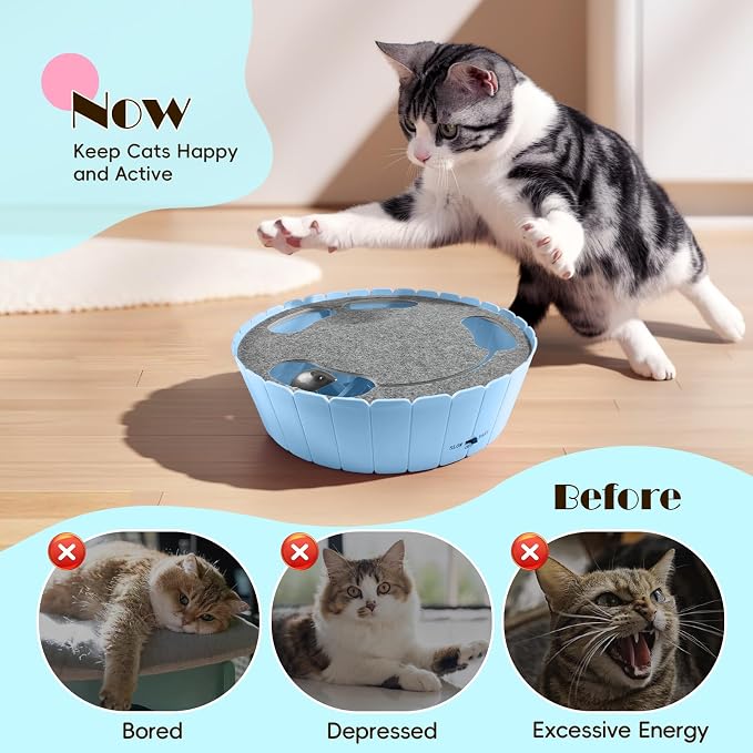 Pawaboo Interactive Cat Toy with Running Mouse, Electronic Motion Cat Toy Automatic Teaser for Indoor Cats, Pop and Play Hide Seek Cats Toys Hunting Mouse for Pet Kitten Play Fun Exercise, Blue