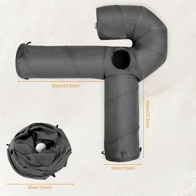 Ownpets Cat Tunnel 12 Inches in Diameter Larger Pet Tunnel Tube with Plush Ball & Feather Toy, U-Shaped Cat Play Tunnel for Big Cat, Puppy and Rabbits