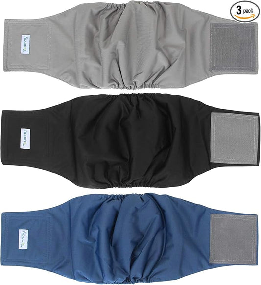 Teamoy 3 Pack Male Dog Diaper Wrap with Gray Lining, Washable Puppy Belly Bands, Super-Absorbent and Comfortable(L1,16-20" Waist)
