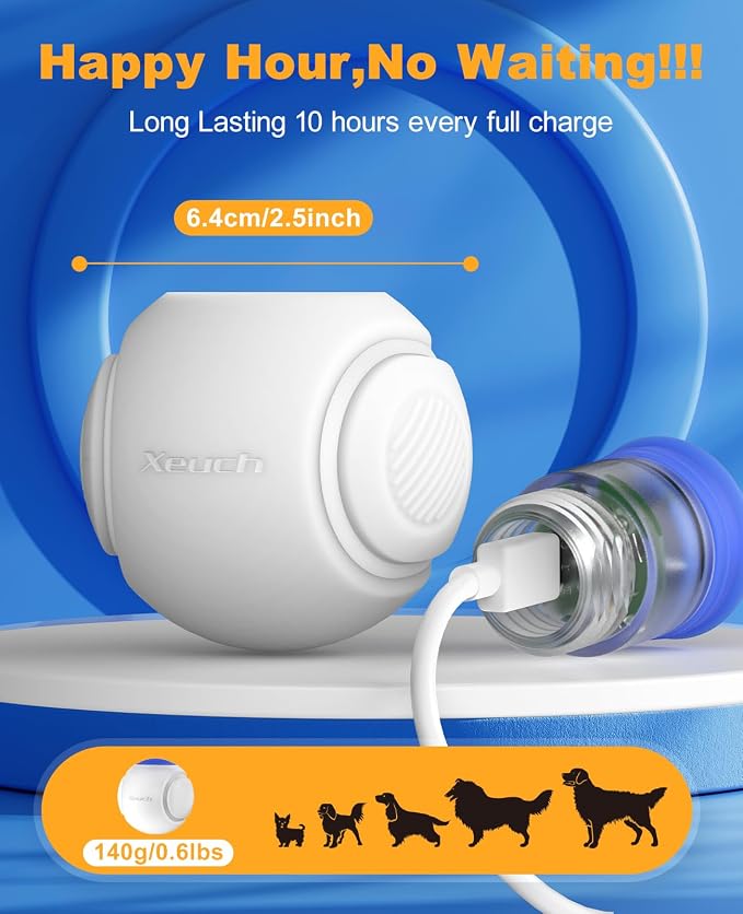 Xeuch LED Dog Ball Rechargeable, Light Up Dog Ball Toys, Bounce-Activated Durable Fetch Ball, Natural Rubber, Unique Scent, 2.5 inches, for Small & Medium Dogs (Blue)