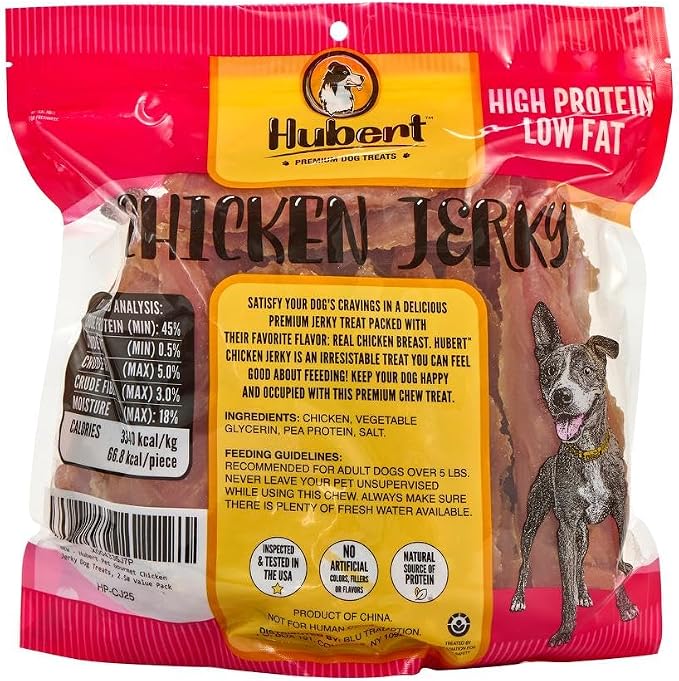 Hubert Pet Premium Chicken Jerky Dog Treats, Grain Free, Low Ingredient, USA Tested, 2.5 lbs Super Value Pack