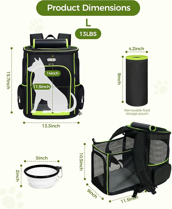 BAGLHER Expandable Cat Carrier Backpacks, Retractable Pet Carrier Backpack for Small Dogs & Cats with Breathable Mesh, Travel Bag Up to 18 Lbs for Hiking Camping Outdoor - Black