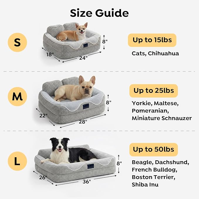 Veehoo Cute Dog Bed for Medium Sized Dogs, Orthopedic Waterproof Medium Pet Beds with Sides, High Back Non-Slip Bottom and Egg-Crate Foam Pet Couch Sofa with Washable Removable Cover Grey, 28"