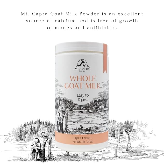 Mt. Capra Whole Goat Milk | from Non-GMO, Grass-Fed Goats, Creamy, Great Tasting, Easy to Digest, A2 Milk | 16 Servings - 1 Pound