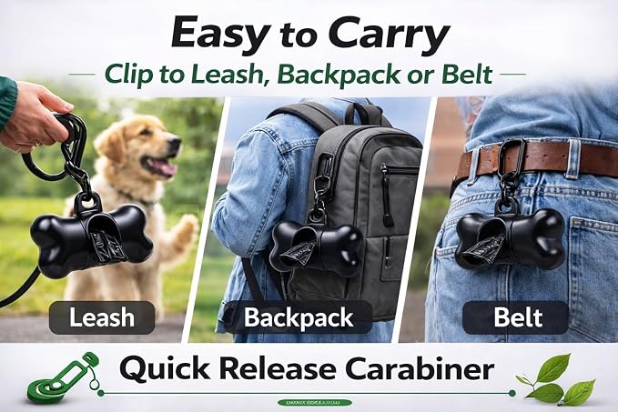 Dog Poop Bag Holder For Leash With Safety Lock,Stand-Sized Dog Poop Bag Dispenser No Scented (1 Holder 15 Bags)