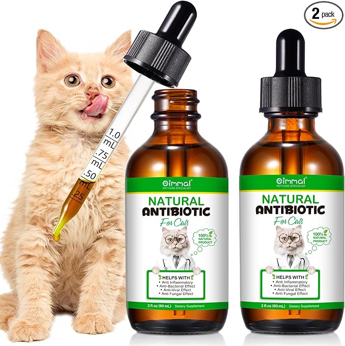 Cat Antibiotics for Infection, Natural Antibiotics for Cats, Cat Multivitamins, Cat Antibiotic Supports Immune and Cat Allergy Itch Relief, Pet Antibiotics Supplements, Chicken Flavor, 4 Fl Oz/2 Pack