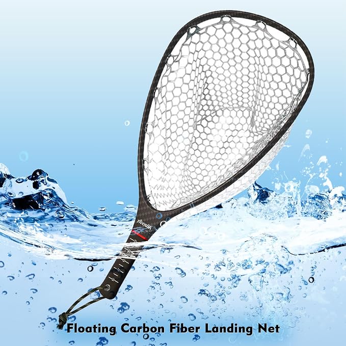 Riverruns Fly Fishing Landing Net Carbon Fiber Trout Net with Measurement Handle, Soft Rubber Mesh - 26" Standard (Wading) / 37" Long (Kayak)