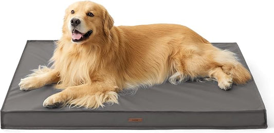 LE SURE Outdoor Waterproof Dog Bed for Extra Large Dogs, Orthopedic Egg Crate Foam Pet Bed with Oxford Fabric Surface and Removable and Durable Cover, Machine Washable, 44''x32'', Grey