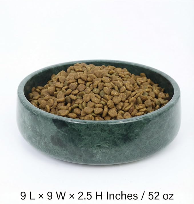 OOBOOB Natural Marble Dog Bowls, 9x9x2.5 Inch Heavy Duty Non-Slip Dog Food Bowl, Minimalist Premium Pet Bowl with Unique Veining for Dogs & Cats