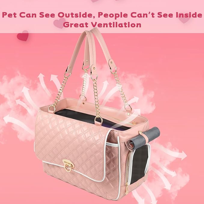 Pink Puppy Dog Cat Purse Carrier for Small Dogs TSA Airline Approved Fashion Designer Soft-Sided Pet Tote Bag