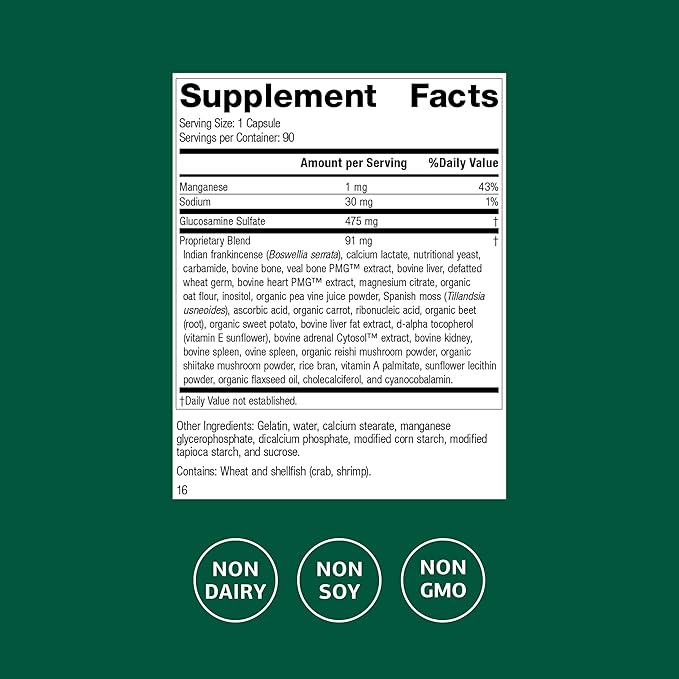 Standard Process Glucosamine Synergy - Joint Health Support Supplement - Connective Tissue with Boswellia Serrata - Whole Food-Based with Manganese - 90 Capsules