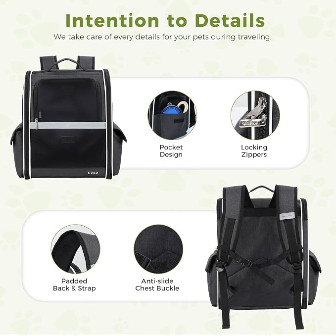 Lekereise Dog Carrier Backpack for Small Medium Dogs Cats up to 18 lbs, Breathable Pet Backpack Carrier with 3 Entrances, Collapsible Cat Backpack Carrier, Travel Hiking Puppy Backpack
