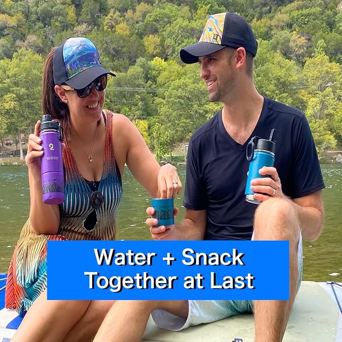 Insulated Water Bottle & Snack Container - Stainless Steel Water Bottle, 3 Lid Types BPA Free, Leak & Spill Proof Travel Bottle for Kids & Adults - Double Wall Tumbler Perfect for Gym, Hiking & School