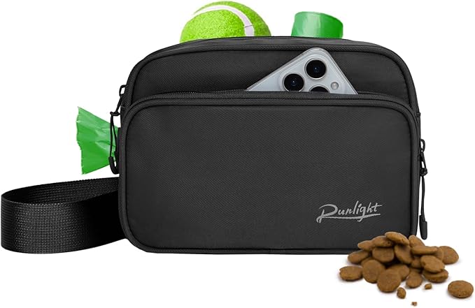 Runlight Dog Training Treat Pouch Fanny Pack,Dog Waist Belt,Dogs Walking Bag Crossbody with Poop Bags,Puppy Treat Bag Training Pouch (Black)