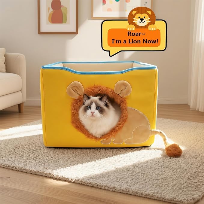 CWV Interactive Cat Toys for Indoor Cats, Kitten Toys with Scratch Pad， Cat Hideaway with Peekaboo Holes, Lion Cat House Cave with Soft Pillow