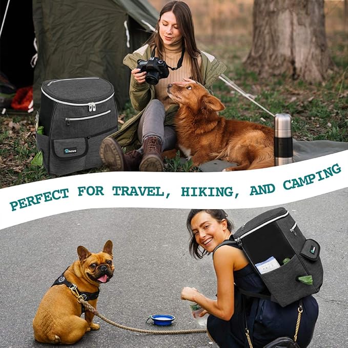 PetAmi Dog Travel Bag Backpack, 27L Airline Approved Pet Supplies Organizer with 2 Food Containers, 2 Collapsible Bowls & Poop Bag Dispenser, Weekend Road Trip Camping Dog Mom Gift, Dark Gray