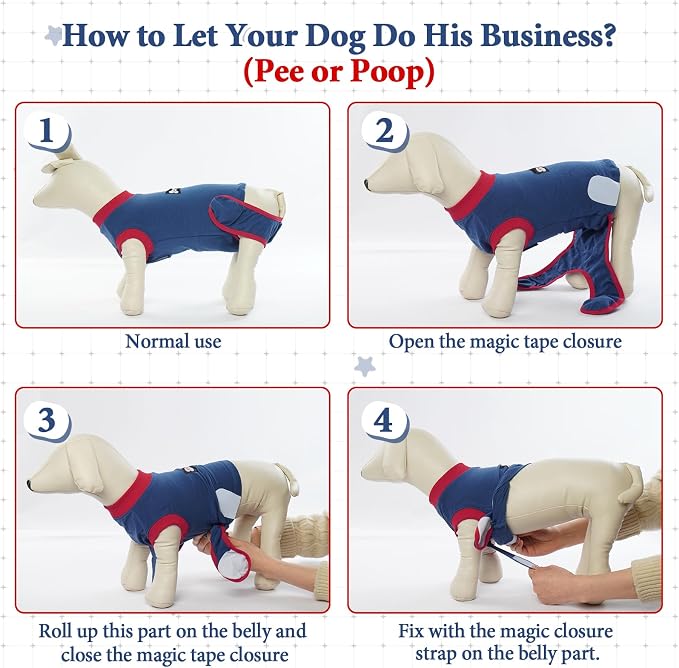 IDOMIK Dog Recovery Suit for Female Spay - Adjustable Dog Post Surgery Onesie Anti-Licking Wound, Male Female Pet Surgery Suits, Soft Abdominal Wound Bandage & E-Collar Cone Alternative,Navy,S