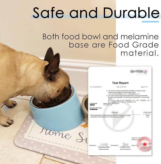 SuperDesign Mess Free 15° Slanted Bowl for Dogs and Cats, Tilted Angle Bulldog Bowl Dog Feeder, Non-Skid & Non-Spill, Easier to Reach Food S/0.5 Cup Blue