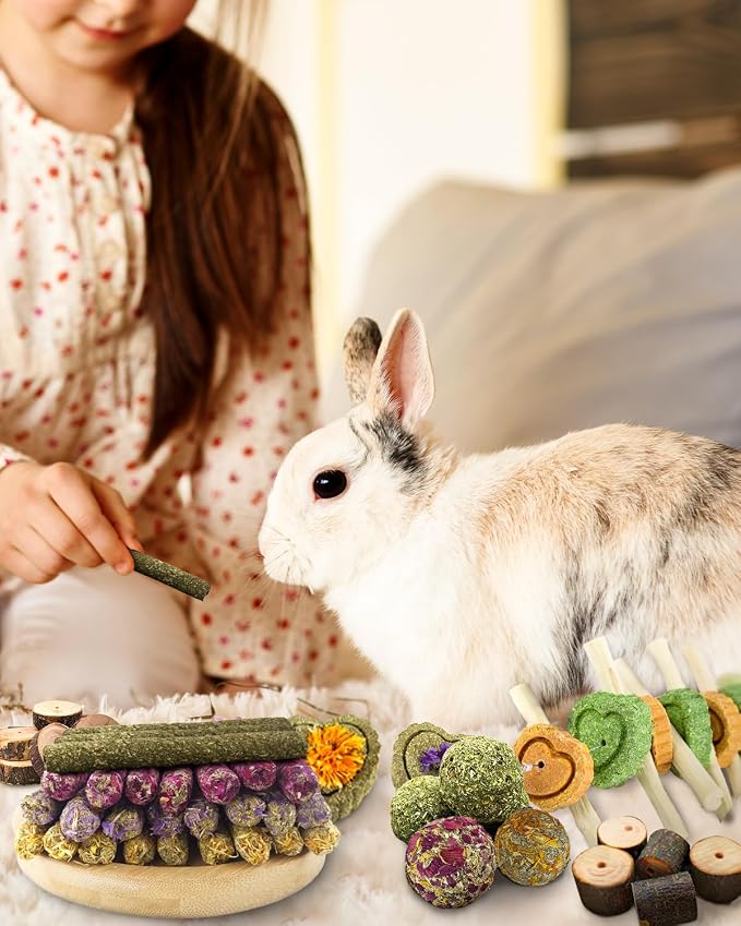 DIY Rabbit Chew Toys,Rabbit Toy for Bunnies Boredom Bunny Toys for Teeth, Timothy Stick, Apple Sticks, Sweet Bamboo, for Guinea Pig, Hamster, Chinchilla, Rat, Small Animals