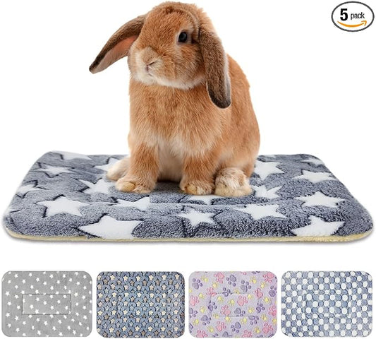 5PCS Guinea Pig Bed Soft Rabbit Bedding Cage Liner Warm Bunny Mats Pee Pads Fleece Blanket Plush Hamster Sleep Beds Ferret Squirrel Hedgehog Rat