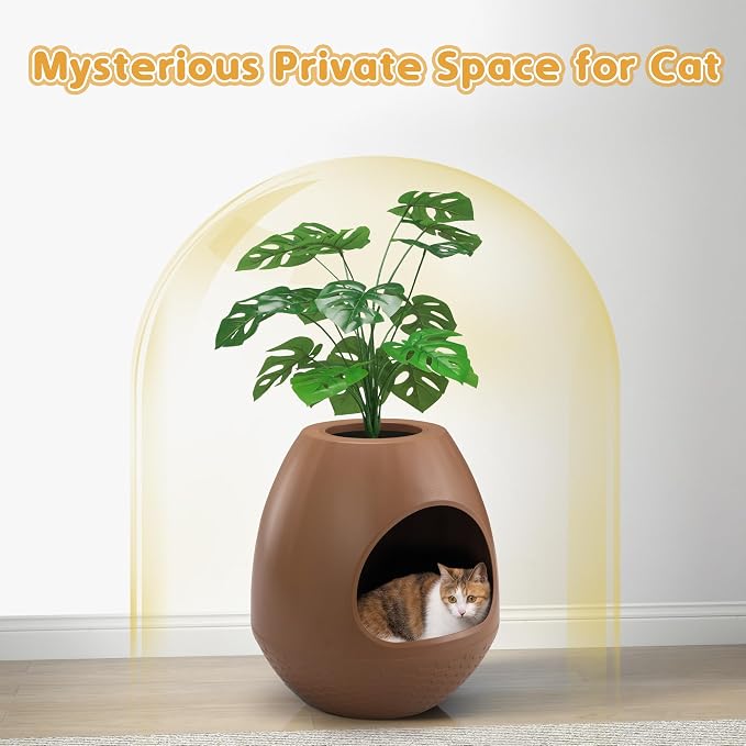 Eggloa6 Plant Litter Box Large Cat Hidden Litter Box with 4X Litter Box Liners, Cat Litter Mat, Artificial Plant Litter Box Enclosure Furniture Large DIY Litter Box Furniture for Cat Kitty Bunny