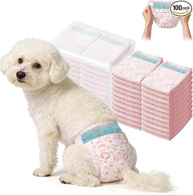 Female Dog Diapers,Disposable Dog Diapers,100 Count,X-Small,Super Absorbent Leak-Proof Diapers for Dogs in Heat,Excitable Urination,or Incontinence