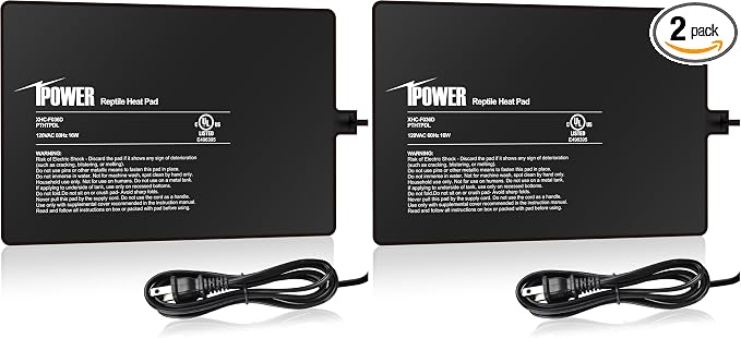 iPower Reptile Heat Pad 8 by12 Inch Under Tank Terrarium Warmer 16W Heating Mat for Turtle, Lizard, Frog, Snake, Hermit Crab and Other Small Animals (Pack of 2)