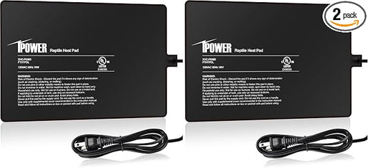 iPower Reptile Heat Pad 8 by12 Inch Under Tank Terrarium Warmer 16W Heating Mat for Turtle, Lizard, Frog, Snake, Hermit Crab and Other Small Animals (Pack of 2)