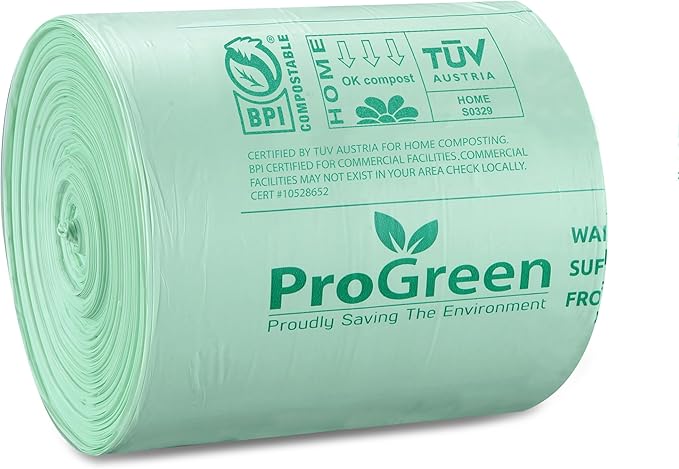 Compostable Trash Bags, Extra Thick, Compost Kitchen Bin Bags, Food Scraps Yard Waste Bags, ASTM D6400 BPI and TÜV AUSTRIA Certified (8 Gallon, Pack of 100)