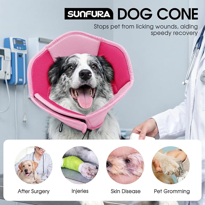 Dog Cones for Large Dogs, Soft Pet Cone Stop Licking After Surgery, Adjustable Pet E-Collar Alternative for Wound Healing, Pink X-Large