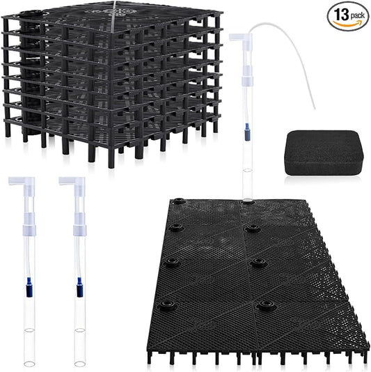 Sieral Under Gravel Aquarium Filter for 20-29 Gallon Tanks, 10 Pcs 5.7'' x 5.7'' Plates, Under Gravel System for Clean Water, with 2 Uplift Tube and 1 Filter Cotton, for Fish Tank Fresh and Saltwater