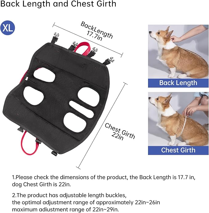 Wakytu Dog Emergency Rescue Sling - Lightweight Packable Lift Harness with Handle - Safe Transport for Small Medium Dogs - Ideal for Hiking Skiing（22-33lbs）