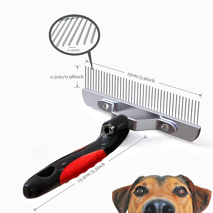 Undercoat Rake for Dogs, 3 Pack Extra-Large Rake Comb Set Long Tooth Undercoat Brush & Flea Comb, Long Hair Dog Combs for Grooming Shedding German Shepherd Horse Great Pyrenees