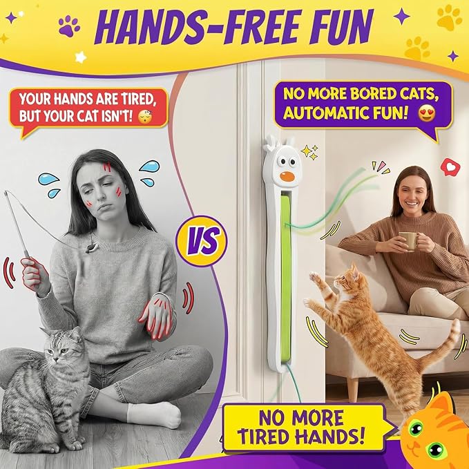 Interactive Cat Toy for Indoor Cats: Door-Mounted Automatic Moving Enrichment Cat Toy with Adjustable Motion Modes, Rechargeable Electric for Kittens & Bored Adult Cats, Hands-Free Pet Toy A20