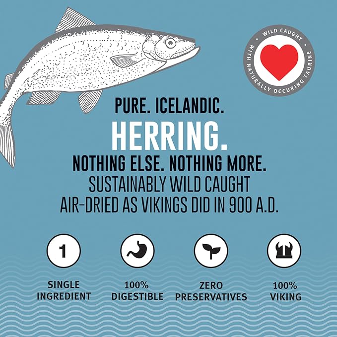 Icelandic+ Whole Fish Herring - 3oz Bag - Dog Treats, Pure Wild-Caught Air-Dried Fish, Single Ingredient Snack, Pet Chew, Just The Fish Nothing Else