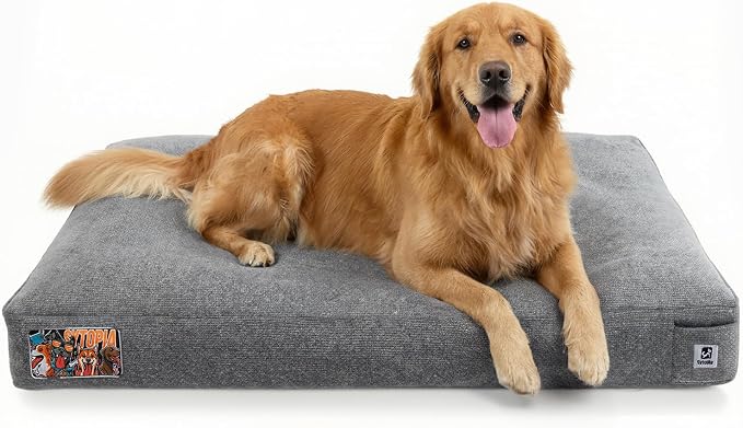 Sytopia 42 Inch Durable Dog Beds for Extra Large Dogs, Waterproof Pet Crate Mat with Machine Washable Removable Cover, Great for Indoor, Outdoor, Crate, Patio Use, Grey