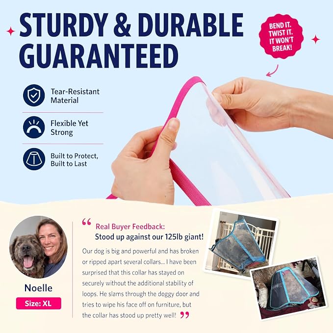 Soft Neck Pad - Hard Plastic Dog Surgery Recovery Cone Collar for Large Dogs, Clear Vision Cone for Dogs to Stop Licking, Comfy Dog Head Cones of Shame, Extra Long Elizabethan Collar, Rosered, XL