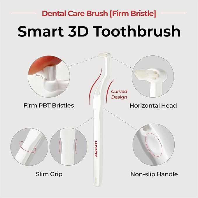 JAYU PET Dental Care Brush, Firm Bristles, 1ea | Resilient Dog Toothbrush, Cat Toothbrush, Tartar & Plaque Removal, Horizontal Head, S-Curved Body