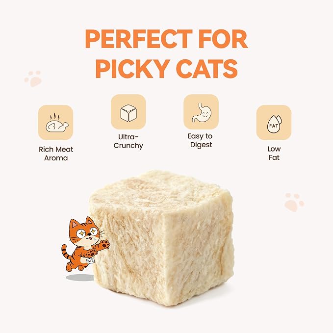 Freeze Dried Chicken Cat Treats, Single Ingredient Chicken Breast Cat Snacks, High Protein Grain-Free Food Topper for Picky Cats, 4 oz