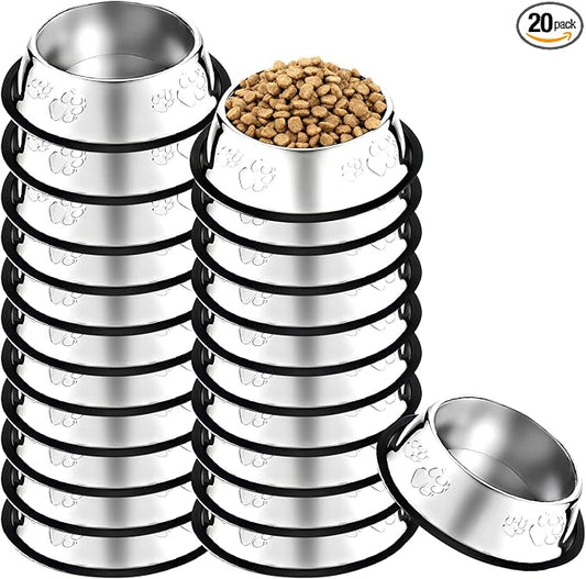 20 Pcs Stainless Steel Dog Bowl Pet Feeding Bowl with Rubber Base Non-Slip Pet Dishes Metal Dog Bowls Pet Food and Water Bowls for Small Medium Animals Kitten Rabbit (7 oz)