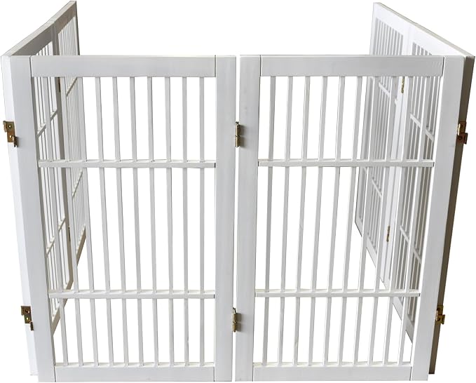 Urnporium Pet Dog Gate Freestanding, Strong Durable Folding Wooden Fence, Portable Acacia Hardwood Safety Barrier for Indoor & Outdoor Use (White Pet Gate, 6 Panel 30" Tall)