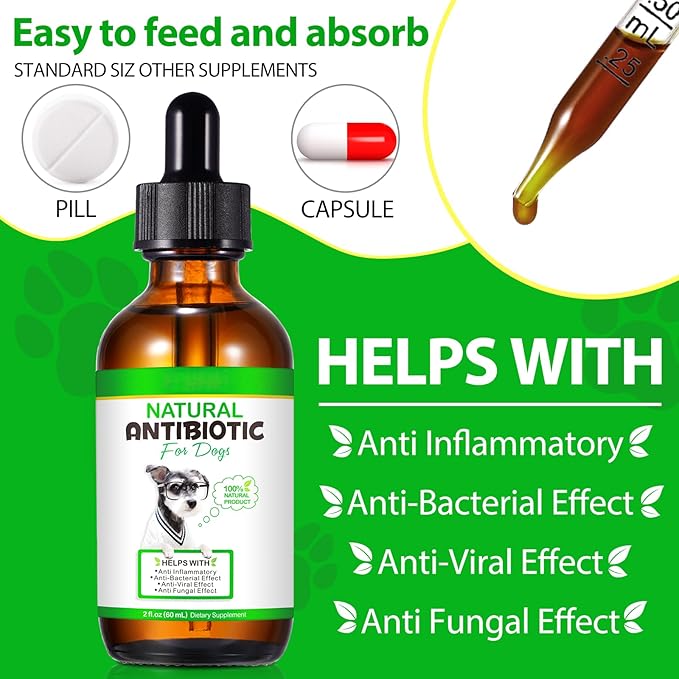 NenMaoKeNu Antibiotics for Dogs, Natural Antibiotics for Dogs, Dog Multivitamin for Pets, Dog Supplies Antibiotics, Dog Allergy and Itch Relief - 60ML